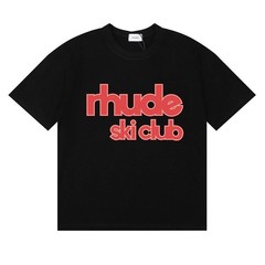 RHUDE Men Women Ski Club Letter Print T-Shirt Unisex Simple T-shirt Crew-neck