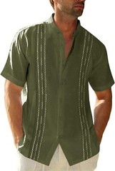 Men’s Casual Short Sleeve Guayabera Cuban Beach Wedding Button-Up Dress Shirt