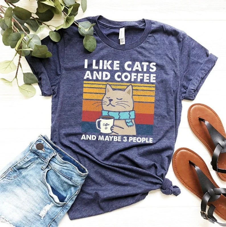 Funny Introvert Shirt I Like Cats And Coffee Maybe 3 People Graphic Tee