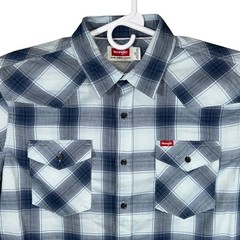 Wrangler Mens Five Star Premium Western Plaid Shirt Blue White Large New