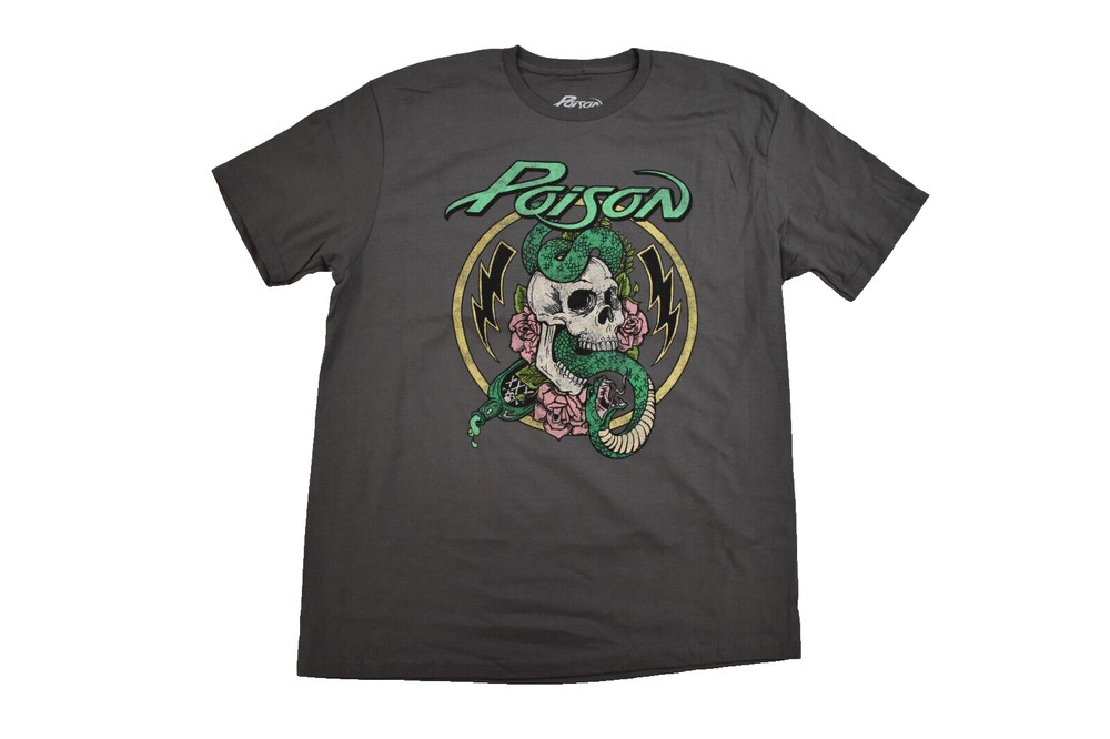 Poison Mens Poison Metal Rock Band Classic Retro Graphic Gray Shirt New S, L, XL
