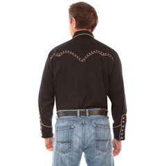 Scully Men’s Studded Western Embroidered Black Snap Shirt P-898