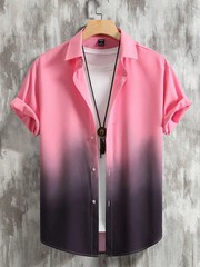 Men Hawaiian Shirt Gradient 3D Print Short Sleeve Streetwear Loose Fit Casual