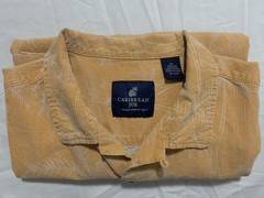 Caribbean Joe Men’s XL Tan Tropical 100% Silk Button-Up Shirt, Pockets