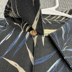Cafe Havana Button Down Mens L Black Silk Palm Leaf Tropical Hawaiian Aloha S/S