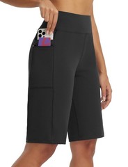 Women’s Bermuda Shorts 12″ Long Knee Length Running Athletic High Waist Zippe…
