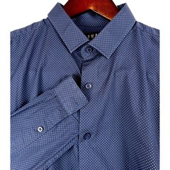 Topman Muscle Fit Navy Blue Ditsy Dot Long Sleeve Button Down Shirt Men’s L