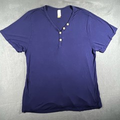 Eanklosco Henley Shirt Button Up V-Neck Short Sleeve Top Blue 2XL