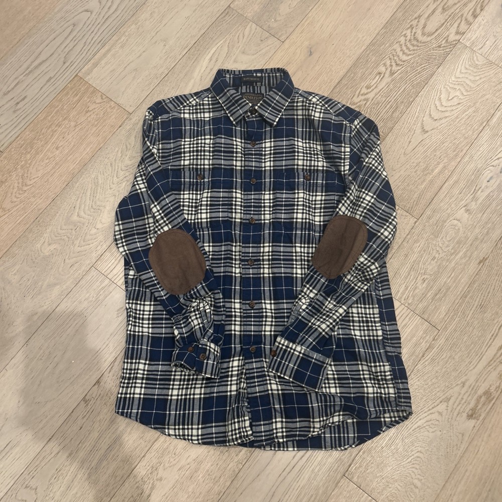Pendleton Mens Medium The Hawthorne Blue Plaid Button Up Shirt Long Sleeve