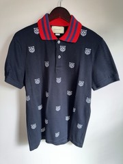 Gucci Mens Polo Shirt, Large, Tiger Embroidered Italy Luxury Cotton