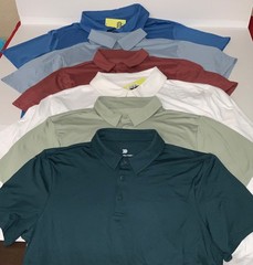Jersey Polo Shirt All in Motion Wicking Stretch No Roll Collar 3 button Wicking