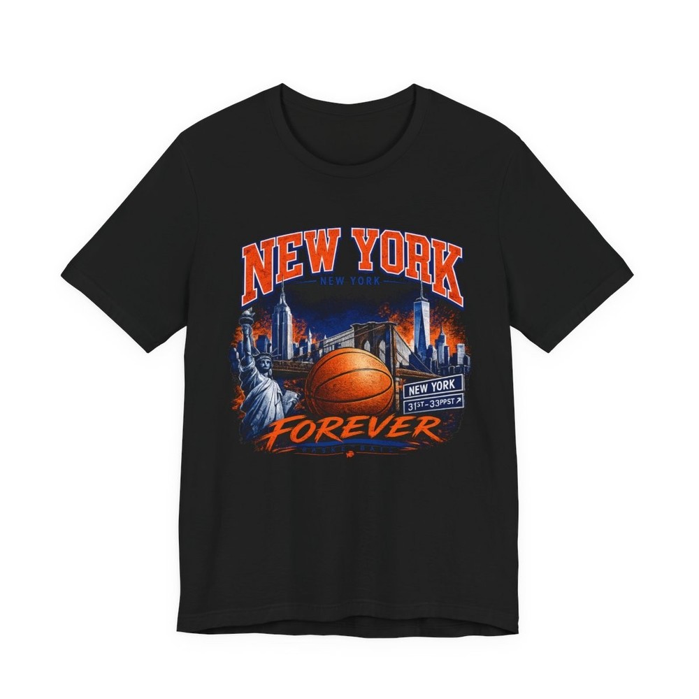 New York Basketball Forever T Shirt Skyline Graphic Tee Orange Blue NY DTF 3600