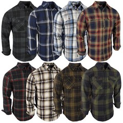 Plaid Flannel Men Shirt Very Soft Burnside Two Button Up Flap Pockets Slim Fit