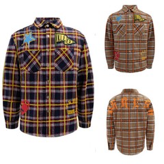 KLEEP Men’s Casual Premium Embroidered Patch Work Heavy Flannel Shirt KW5170D