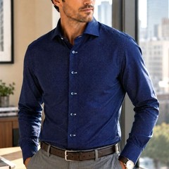 Lorenzo Uomo Trim Fit Dress Shirt 15.5 32/33 Navy Micro Dot Button Front