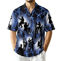 Lineman Hawaiian Shirt Lightning Electrician Aloha Button Down Casual Shirt