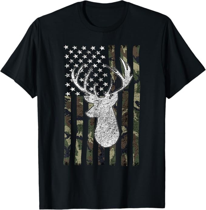 Whitetail Buck Deer Hunting American Camouflage USA Flag Gift Unisex T-Shirt