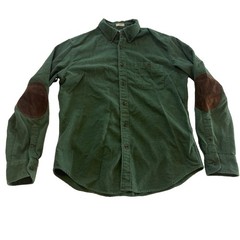 J Crew Mens Green Brushed Cotton Flannel Shirt Sude Elbow Patches Button Medium