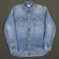 Levis Denim Shirt Mens Large Chin Strap Elbow Patch Utility Workwear Overshirt