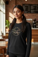 American Living Black Tee Large Embellished Long Sleeve Cotton Top
