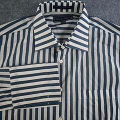 Paul Fredrick Dress Shirt Mens 16 32 White Blue Striped French Cuff Cotton