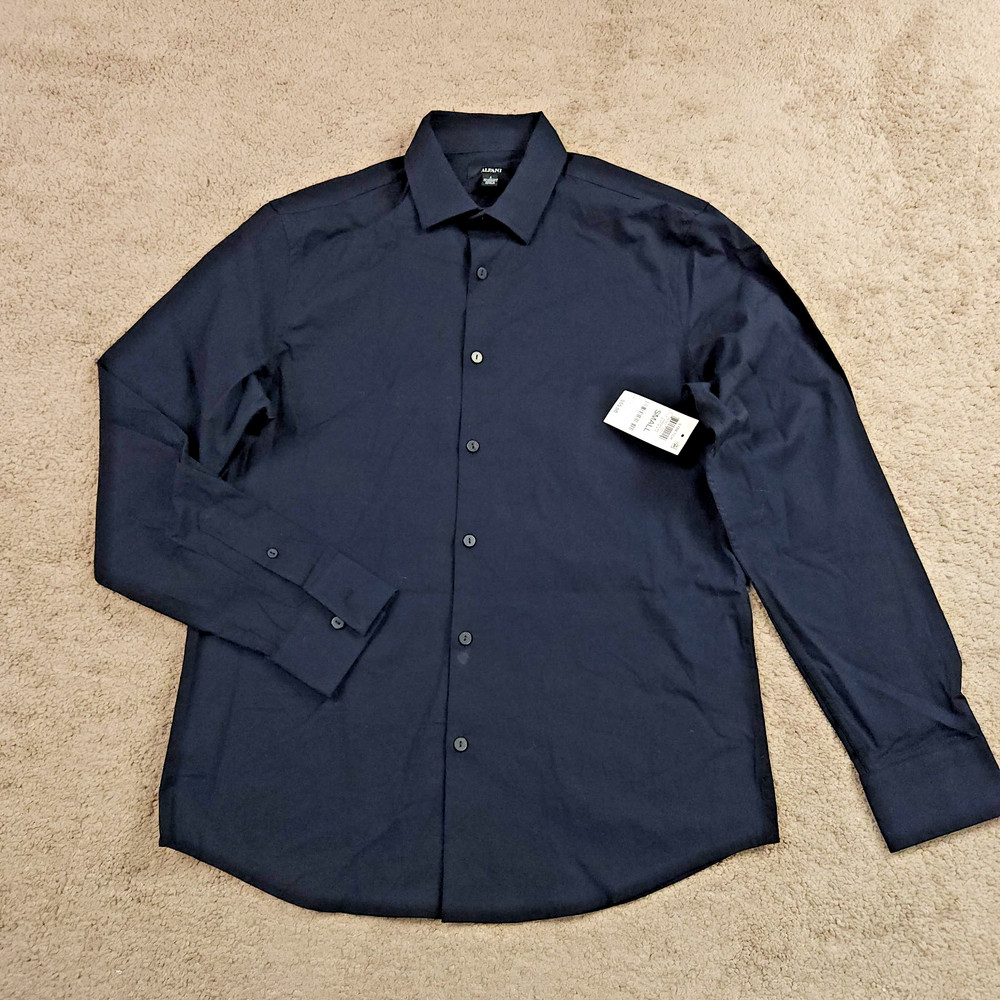 Alfani Men’s Cotton Stretch Modern Solid Long-sleeve Shirt Deep Black Small NWT