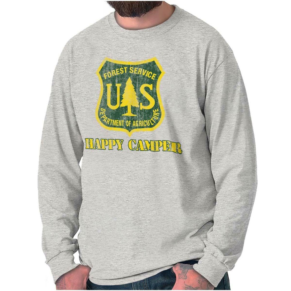 United States US Forest Service Happy Camper Long Sleeve Tshirt for Men or Women