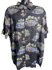 Back Bay Shirt Mens XL Black Hawaiian Tropical Rayon Short Sleeve Button Up