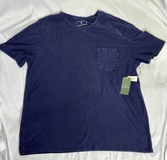 Mutual Weave Shirt Men Dark Blue Indigo Short Sleeve with Pocket Tee Shirt C1045
