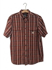 Carhartt Button Down Shirt Mens Large Tall Plaid Loose Fit Short Sleeve Workwear