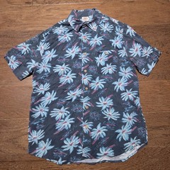 Faherty Kona Camp Shirt Mens Medium Blue Floral Print Beach Hawaiian Button Up
