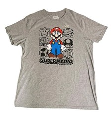 Super Mario T Shirt sz L Chest 23in Length 30in Gray NWOT.