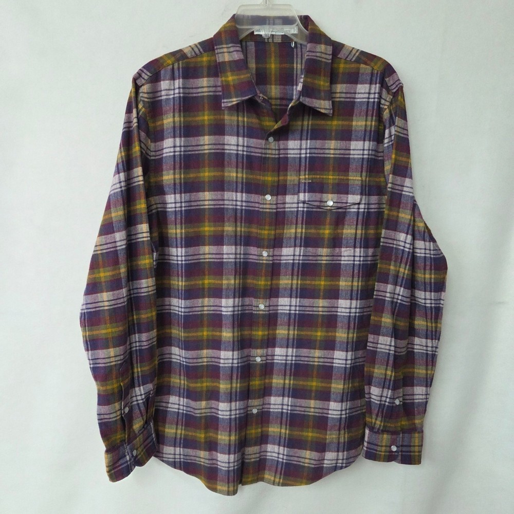 Criquet Plaid Shirt Mens XL Purple Gold Green Western Snap Front Cotton Flannel