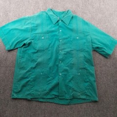 Vintage TropiCool Shirt Mens XL Green Guayoberra Cuban Tropical Caribbean