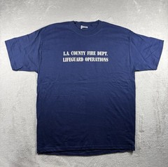 Vintage Los Angeles City Fire Department Life Guard Mens L Blue T Shirt 90s LAFD