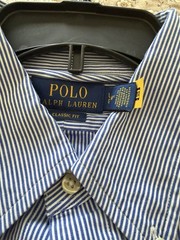 Polo Ralph Lauren Classic Fit Shirt Men 16.5 Large Blue White Stripe
