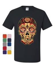 Day of The Dead Sugar Skull T-Shirt Gold Calavera Dia de Muertos Tee Shirt