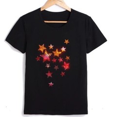 New Men Luxury Diamond Stars Rhinestones Fashion Black T-Shirt High Quality