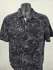 Tommy Bahama Polo Shirt Large Black Golf Beach Casual Floral Baseball Men