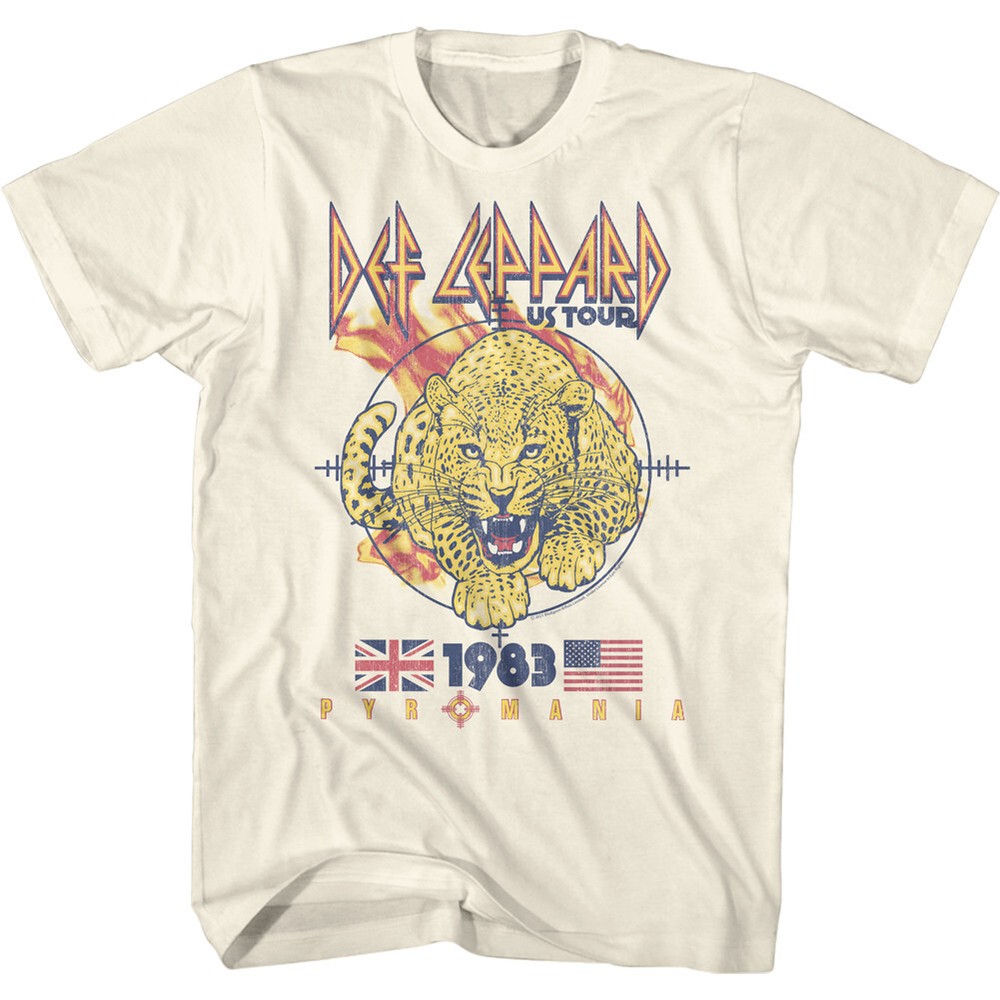 Def Leppard Pyromania US Tour 1983 Fire Leopard Men’s T Shirt Rock Band Merch