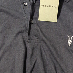 AllSaints Men’s Gray Solid Polo Shirt XL Short Sleeve Button Collared Logo