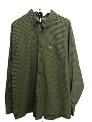 Ariat Men’s Pro Series Long Sleeve Shirt Green Plaid, Button-Up, Size XL