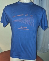 Vintage UWP Engineering Paper Airplane Shirt Mens Large Blue Single Stitch 1986