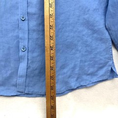 BOHIO Mens Blue 100% Linen Mandarin Collar Dobby Stripe Button Down Shirt Large