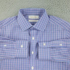 Roundtree & Yorke Gold Label Dress Shirt Mens 14.5 Blue Check Slim Non Iron