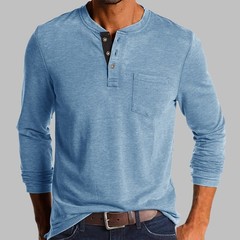 Mens Casual Long Sleeve T-shirt Henley Grandad V Neck Button Solid Tee Shirt Top