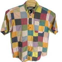Orvis Men Medium Patchwork/ Quilted Colourful 1/2 Button Collared Polo Shirt