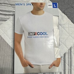 32 Degrees Cool Men’s 3-Pack White Crew Neck T-Shirts L Quick Dry Stretch