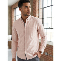 Topman Mens Large Light Pink Cotton Blend Long Sleeve Button Down Shirt