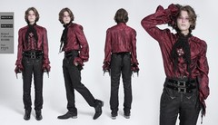 Devil Fashion Men Red Retro Gothic Victorian Vampire Ruffle Long Sleeve Blouse